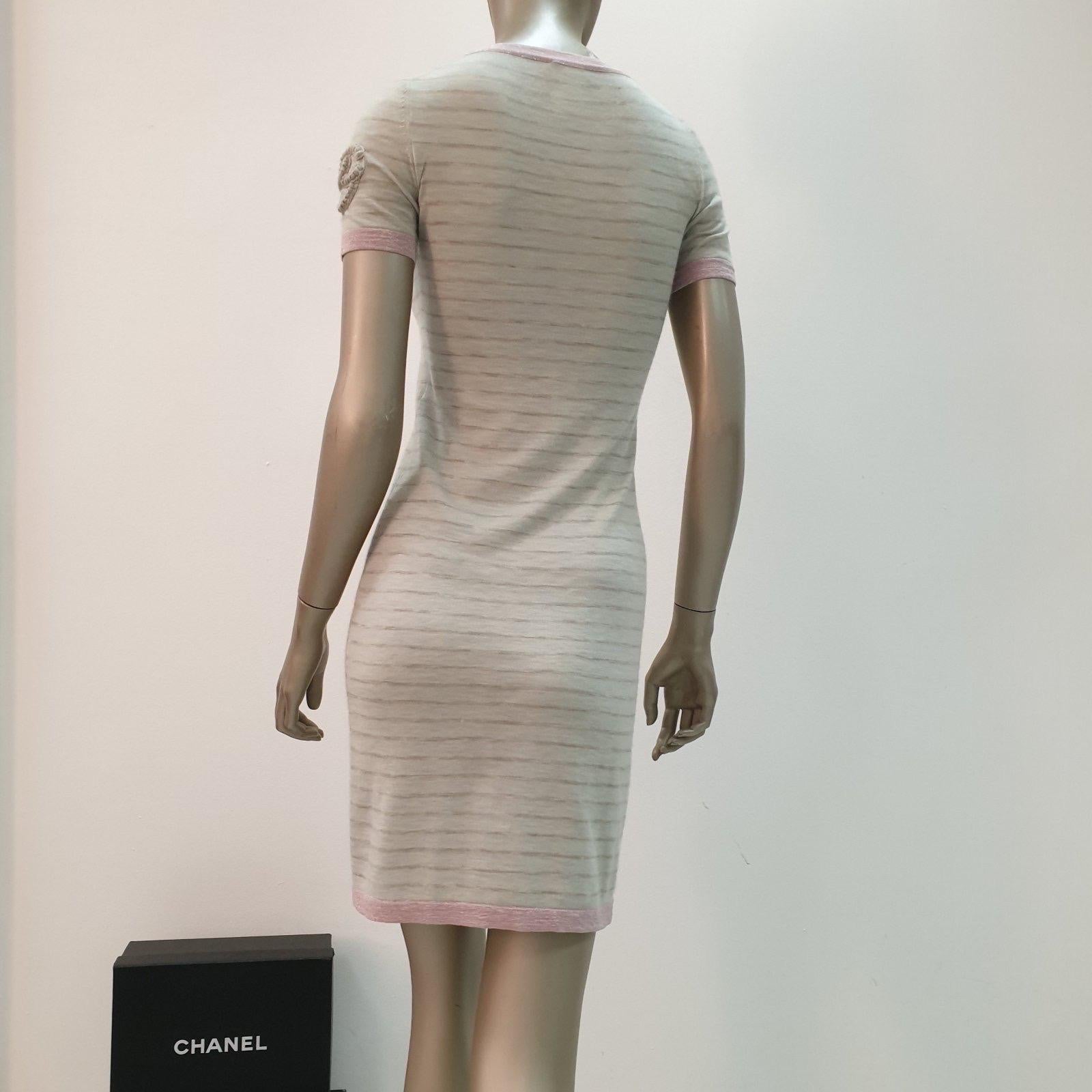 Chanel Striped Cashmere Knit Logo Embroidered Dress  In Good Condition For Sale In Krakow, PL