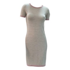 Chanel Striped Cashmere Knit Logo Embroidered Dress