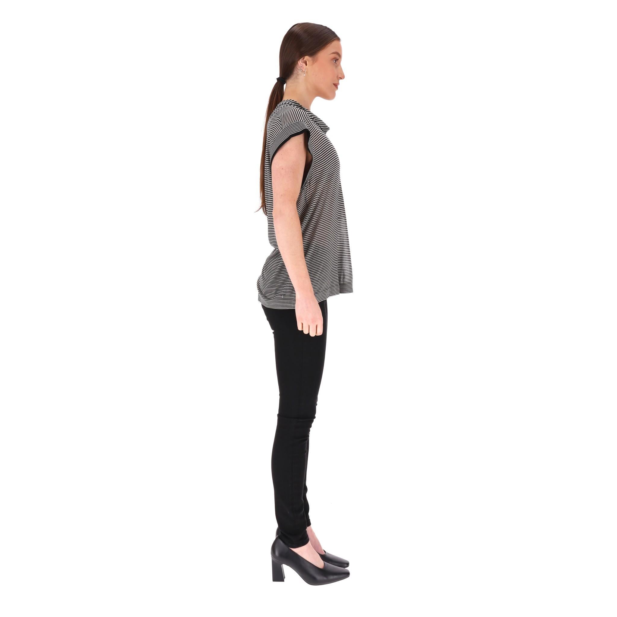Gray Chanel Striped 'CC' Logo Silk Top For Sale