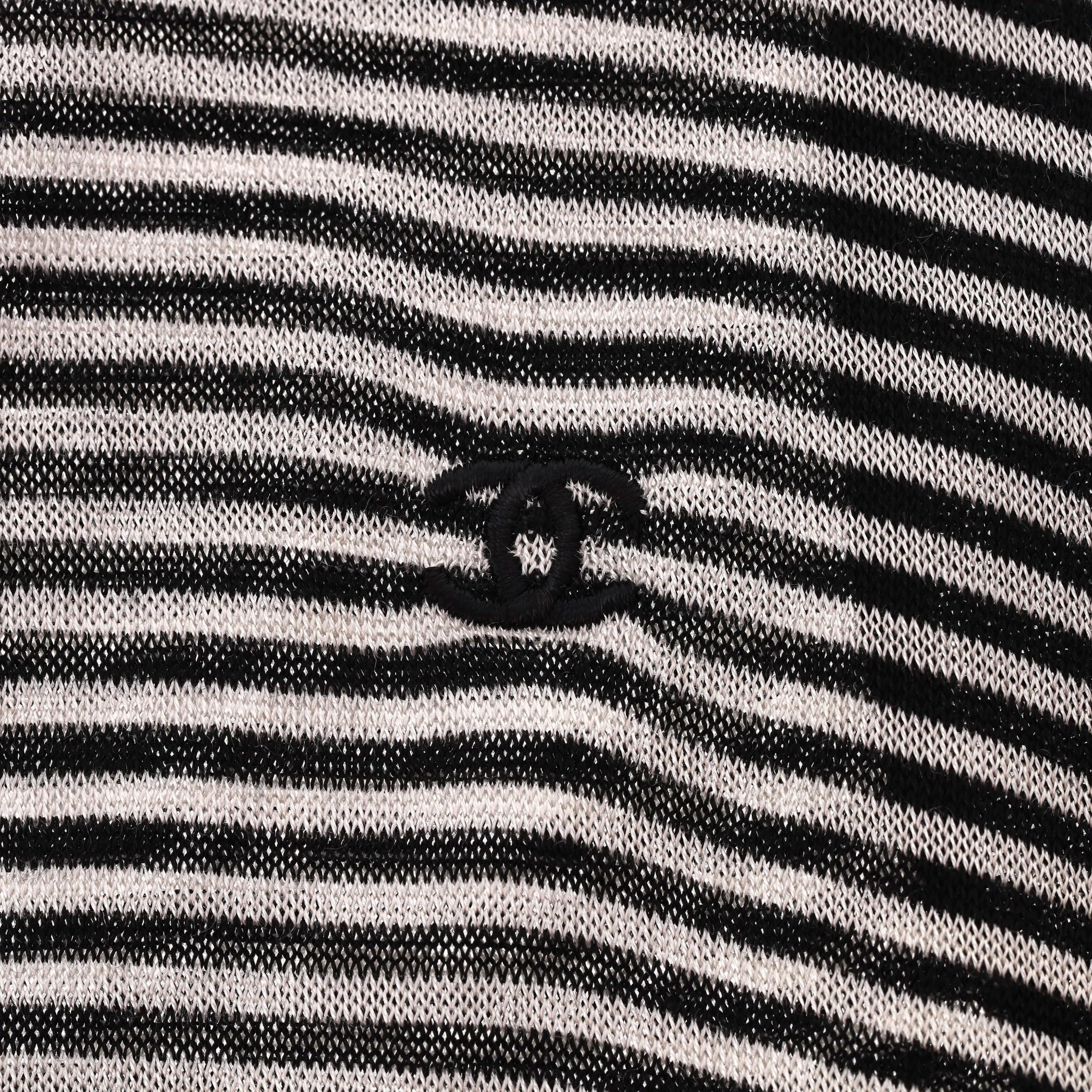 Women's Chanel Striped 'CC' Logo Silk Top For Sale