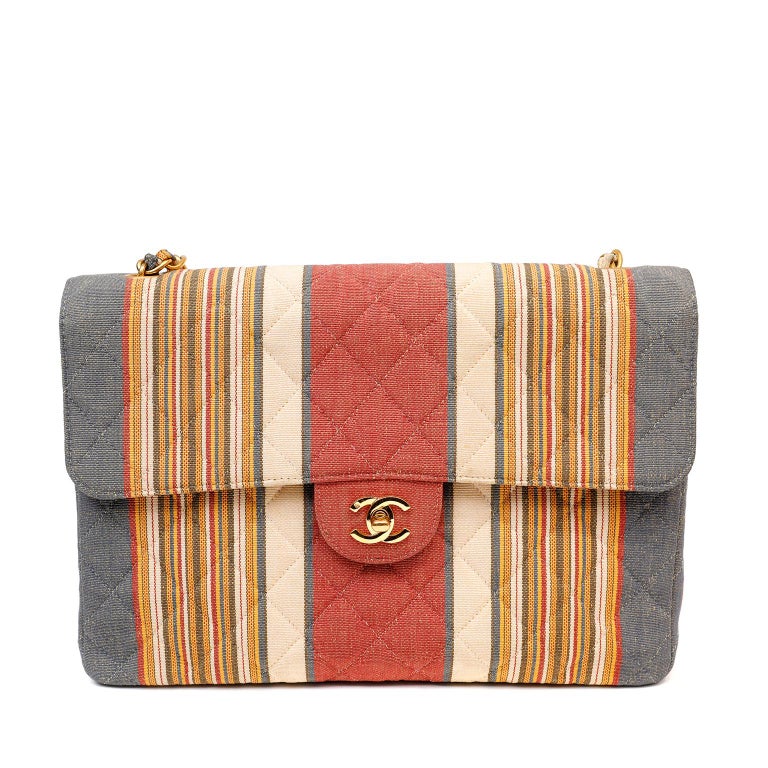 Chanel Striped Fabric Maxi Flap Bag