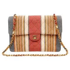 Chanel Striped Fabric Maxi Flap Bag