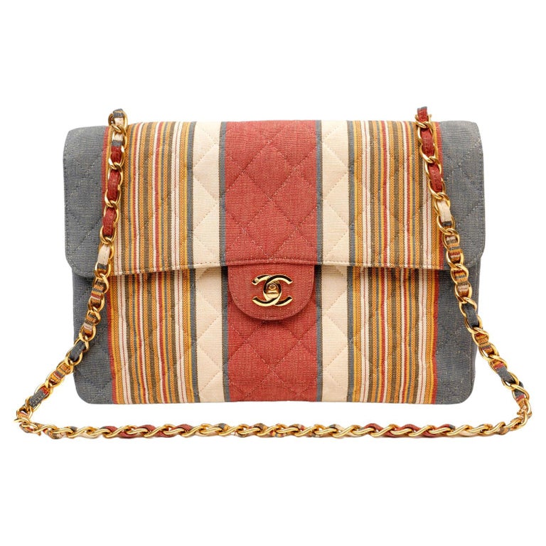 Sold at Auction: Chanel Striped Jersey Canvas Rope Single Flap Bag
