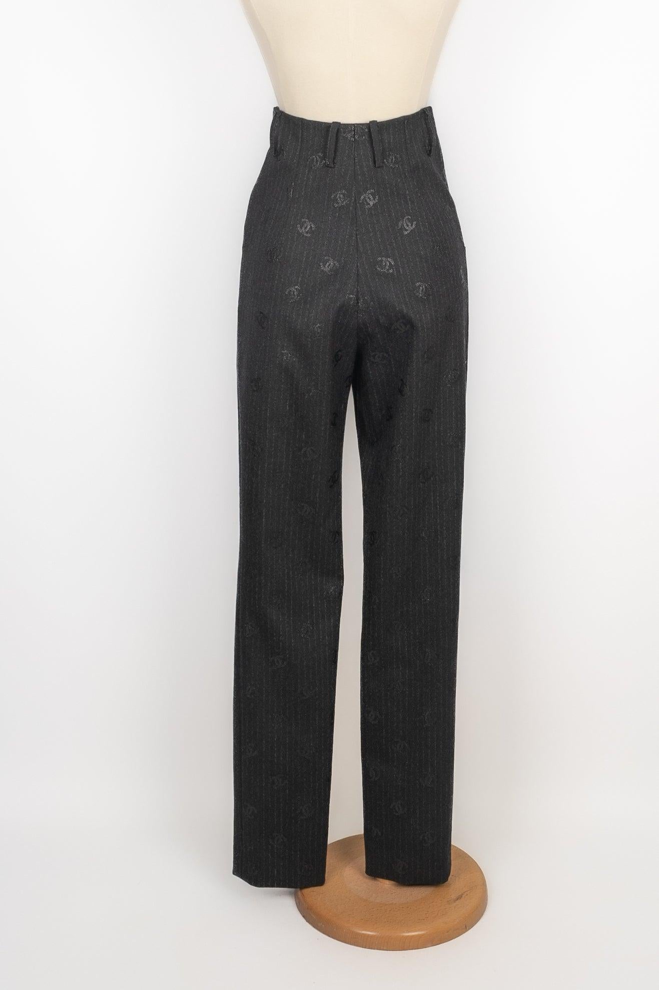 Black Chanel Striped Flannel Trousers For Sale