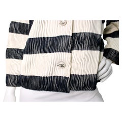 Chanel Striped Lambskin Pleated Leather & Silk Coco Mark Button-Up Jacket