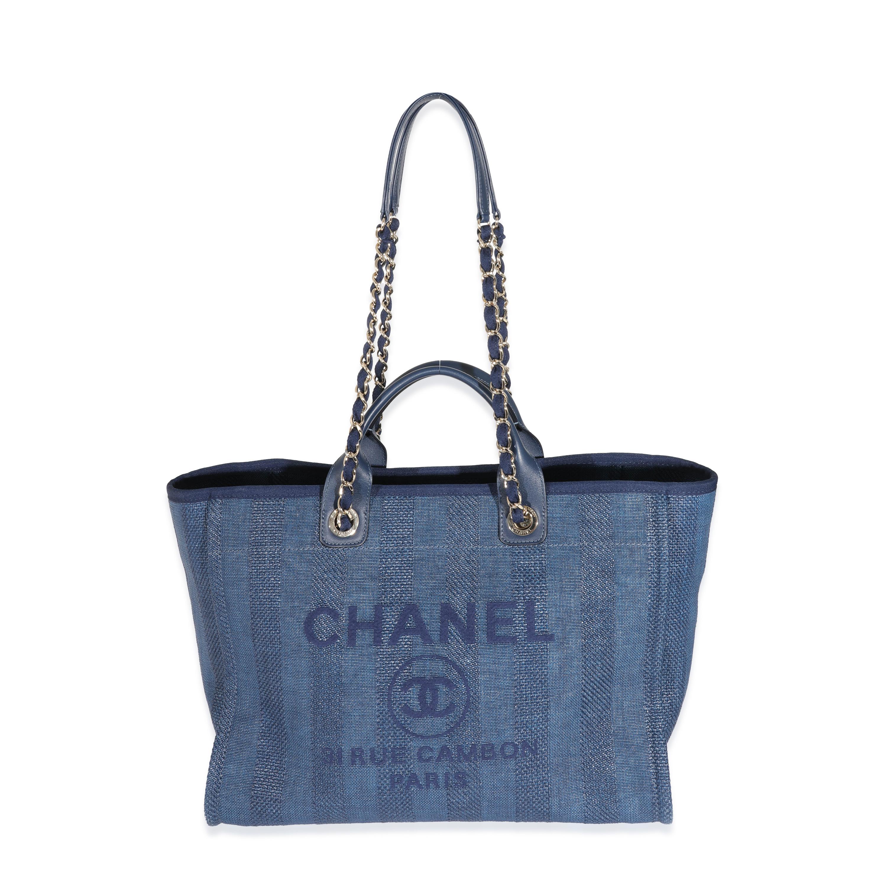 Chanel Striped Navy Mixed Fibres Large Deauville Tote For Sale 4