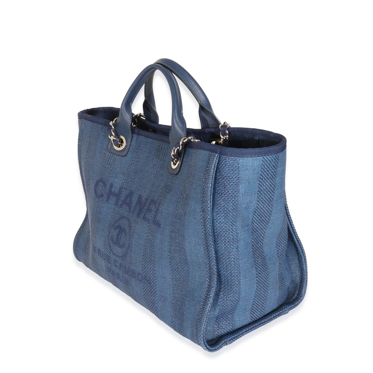 Chanel Striped Navy Mixed Fibres Large Deauville Tote For Sale at 1stDibs