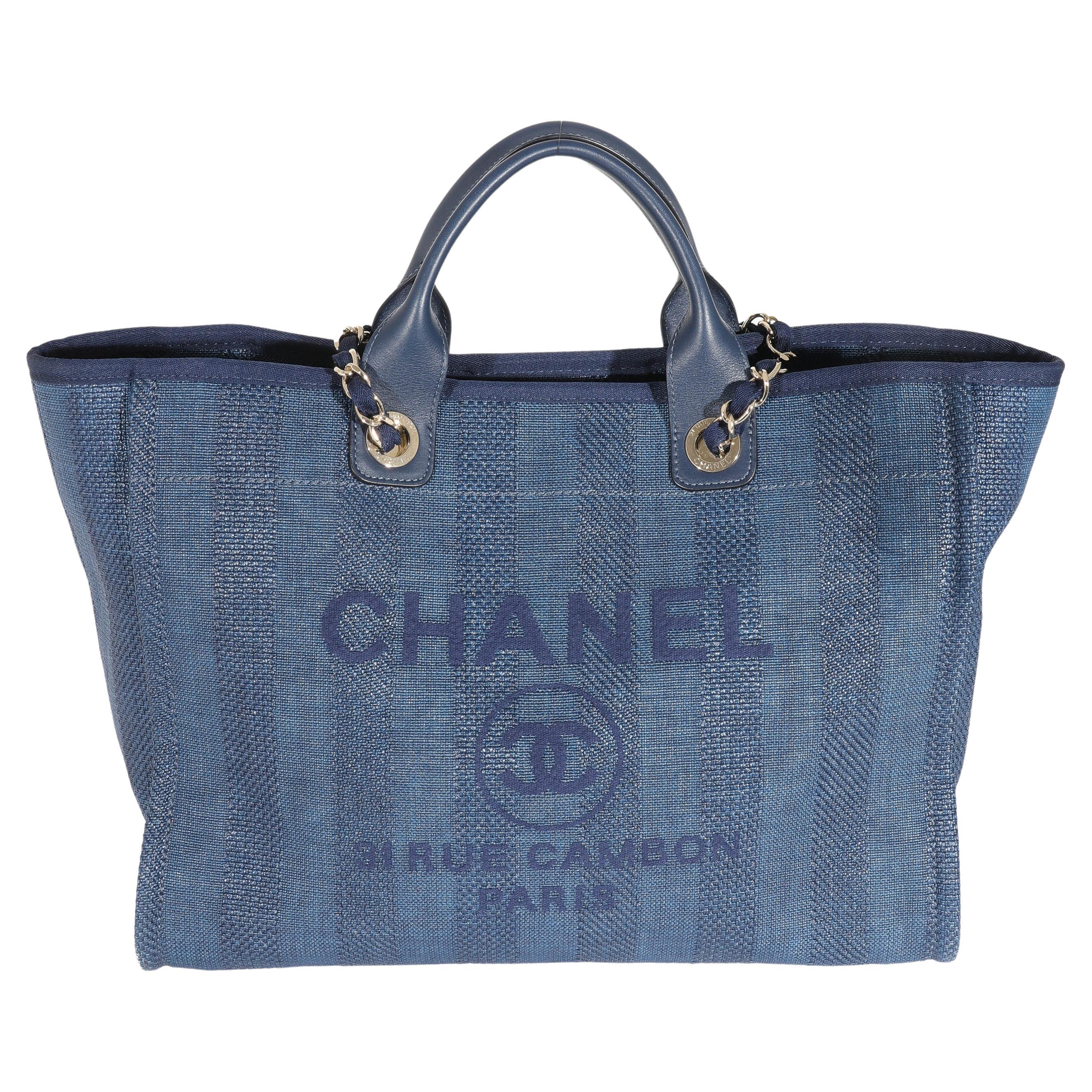 Chanel Striped Navy Mixed Fibres Large Deauville Tote