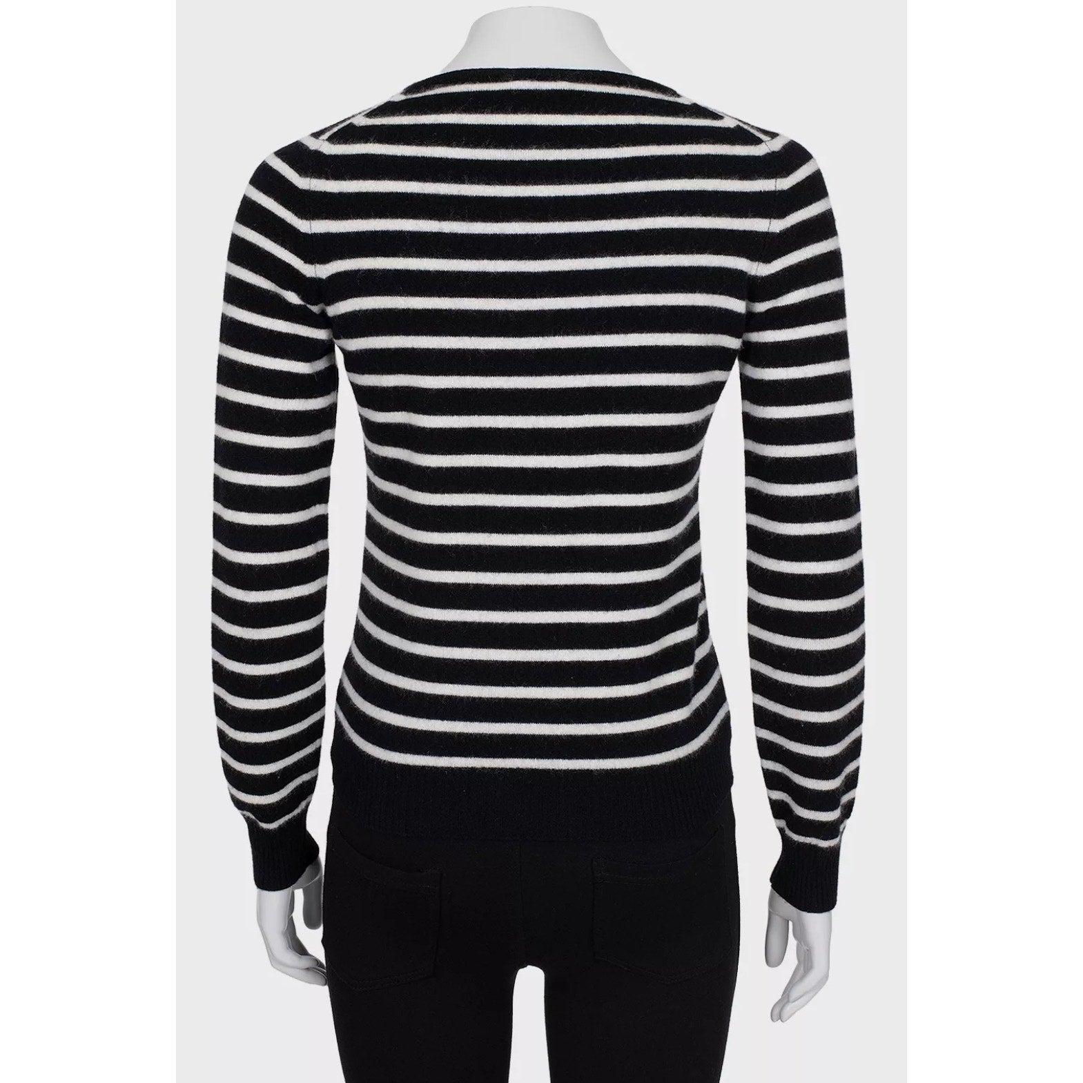 Chanel Gestreifter Kurzflor-Strickpullover - Größe S (Schwarz) im Angebot