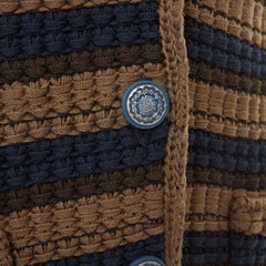 CHANEL striped textured knit brown navy wool cotton jacket FR36 S