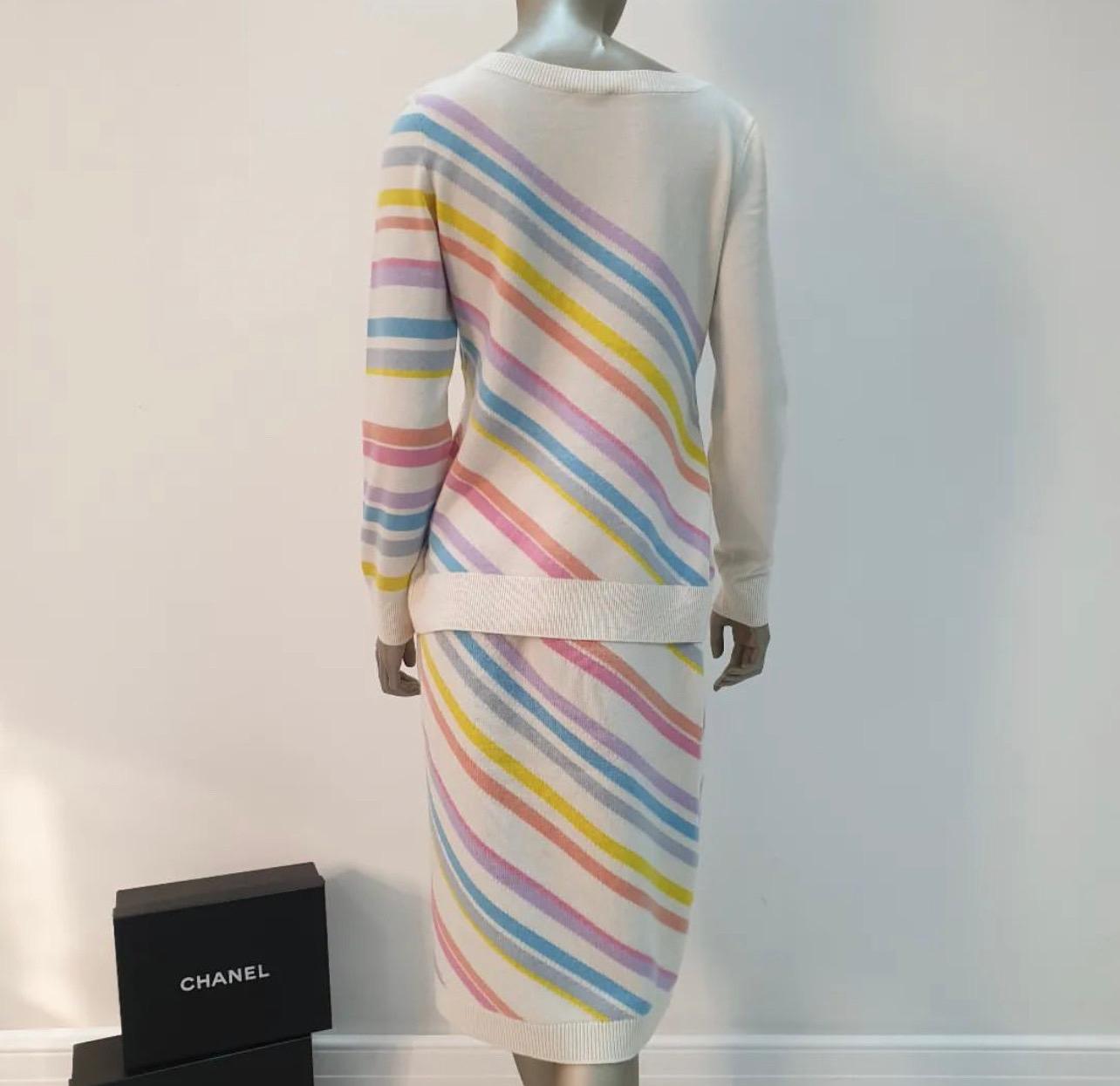 Chanel Stripes 19C Sweater Skirt Set In Excellent Condition For Sale In Krakow, PL