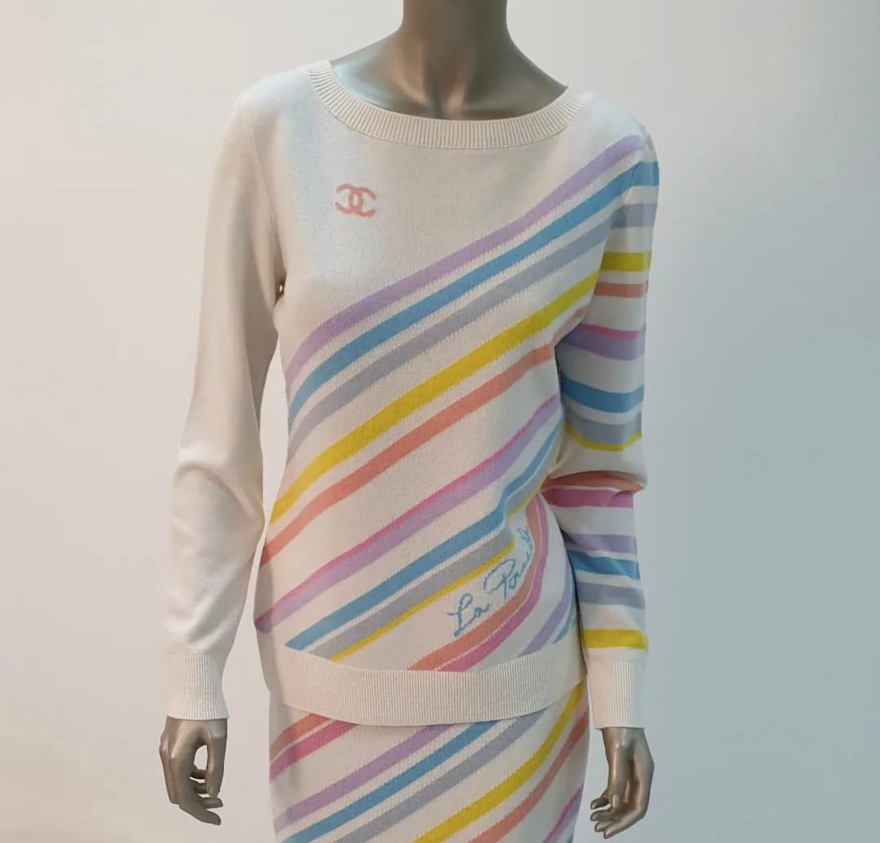 Chanel Stripes 19C Sweater Skirt Set For Sale 1
