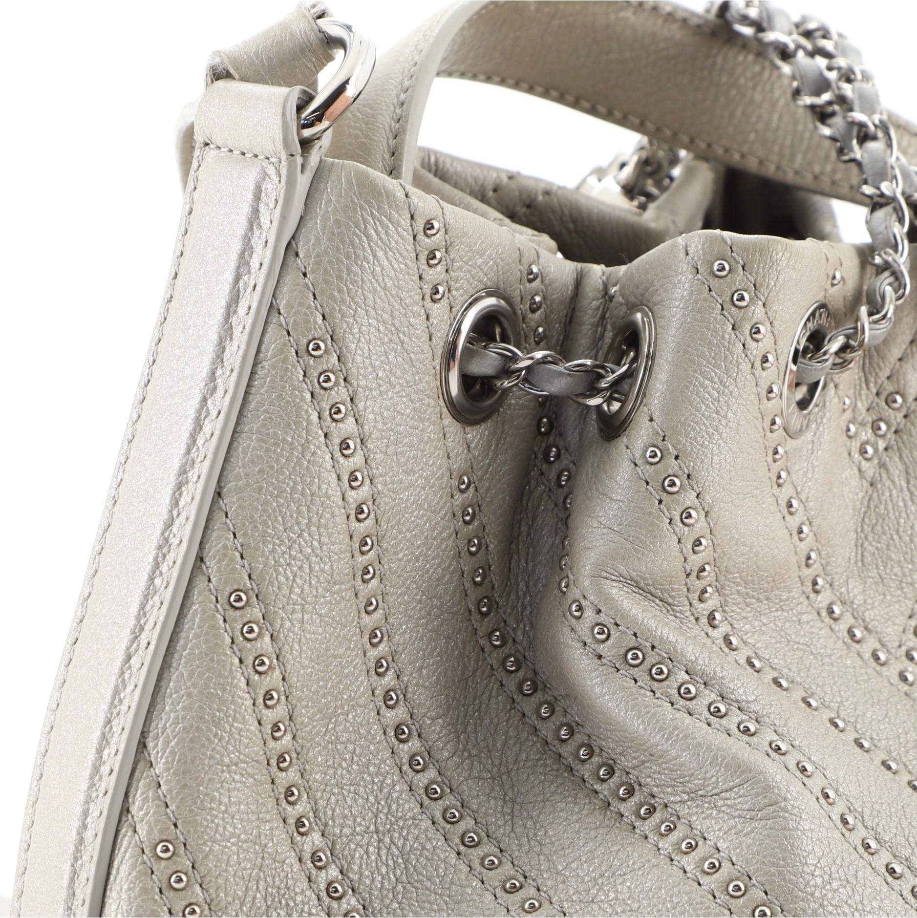 Chanel Stud Wars Drawstring Bucket Bag Embellished Chevron Lambskin Mini 3