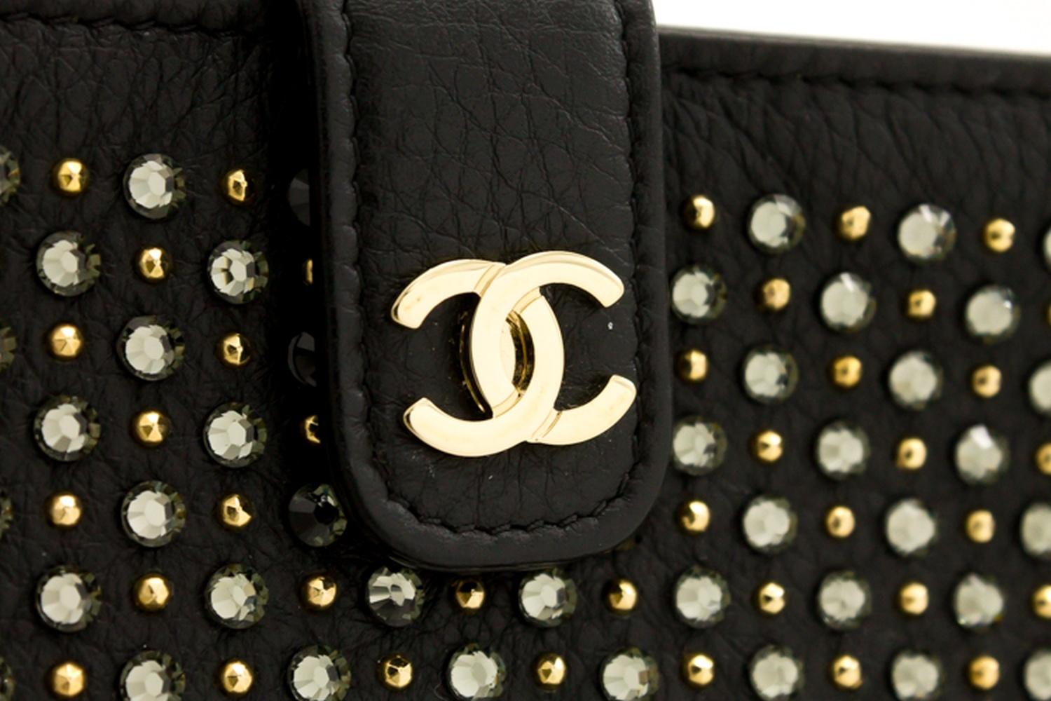 CHANEL Studs Rhinestone Mini Chain Shoulder Bag Black Crossbody Leather