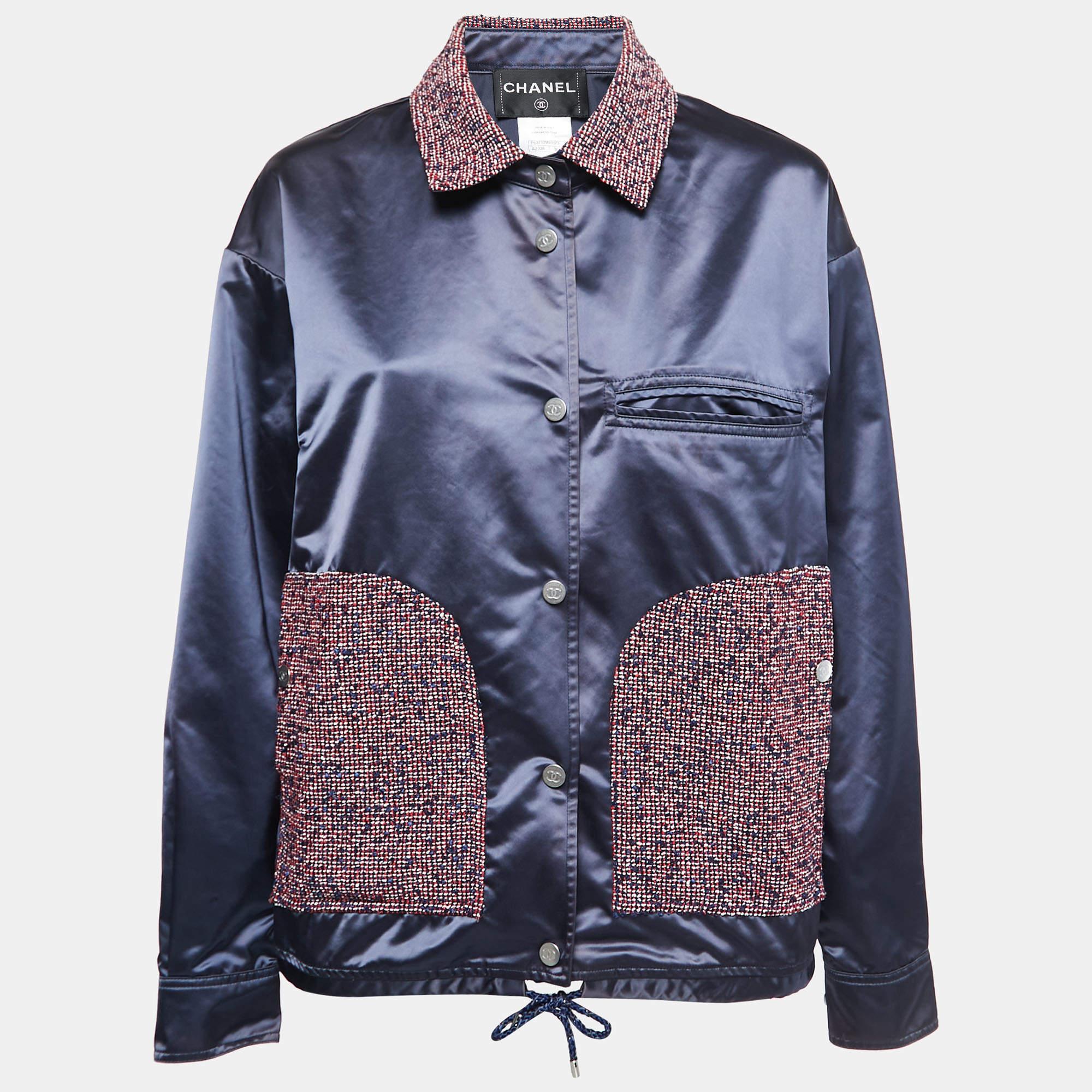 Women's or Men's Chanel Stylish Logo Bomber with Tweed Accents