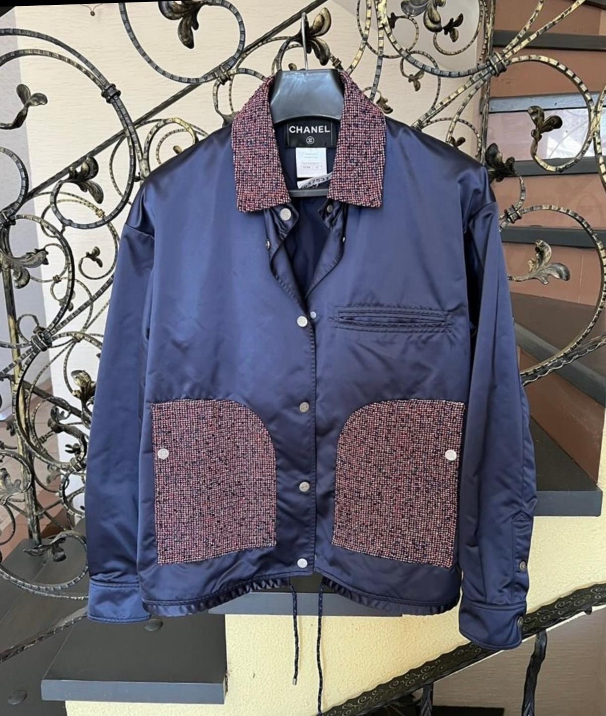 Chanel Stylish Logo Bomber with Tweed Accents 1