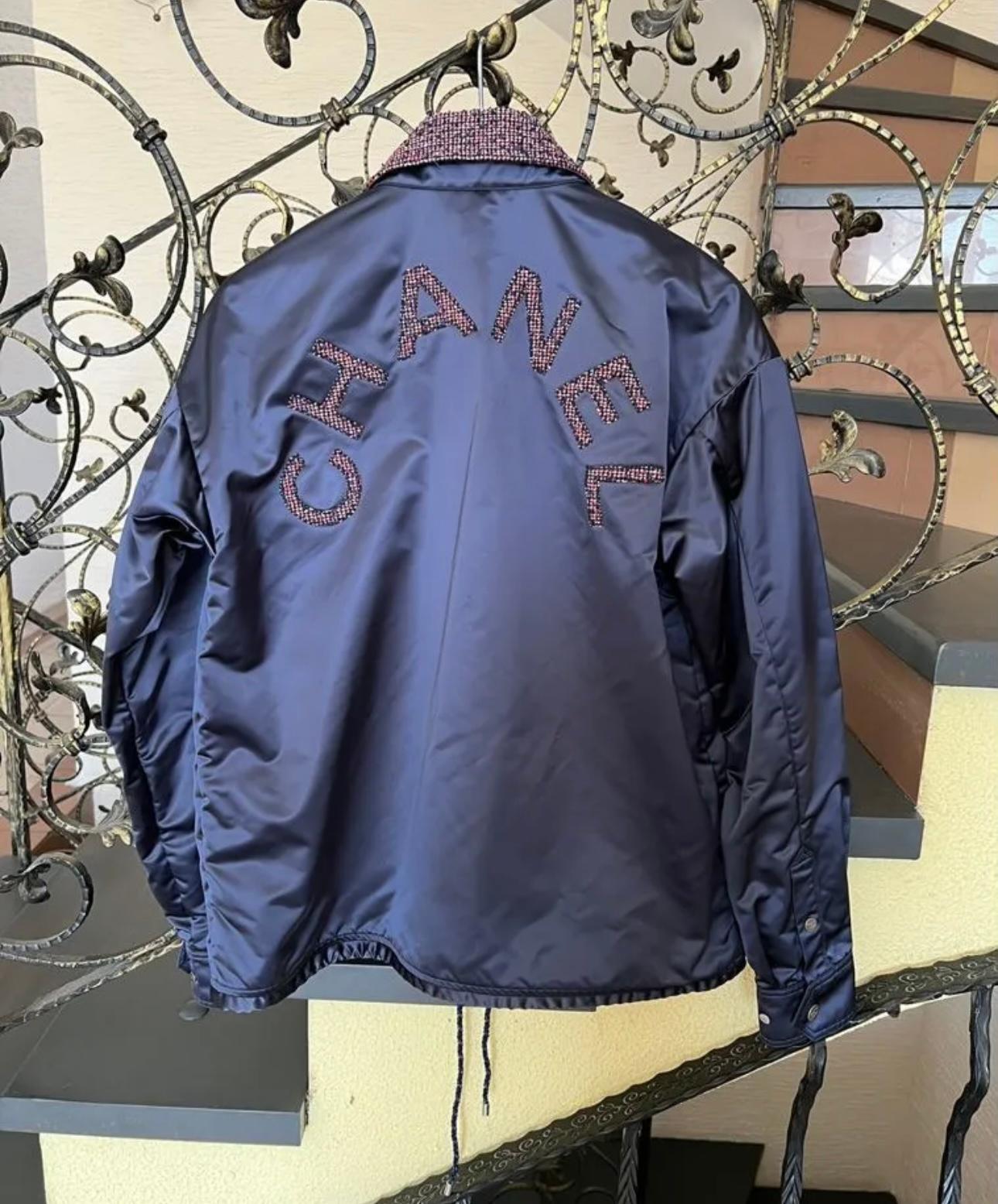 Chanel Stylish Logo Bomber with Tweed Accents 2