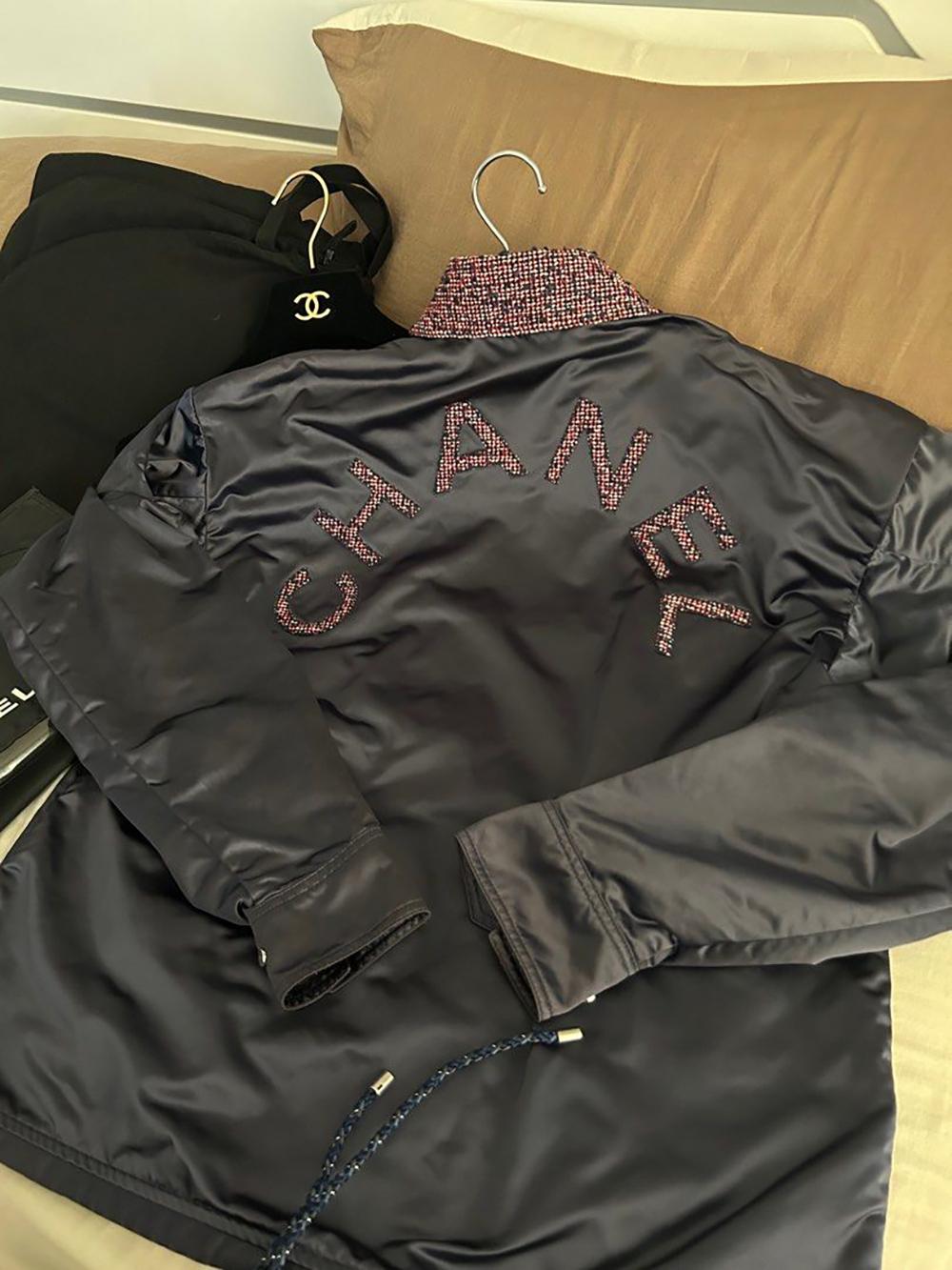 Chanel Stylish Logo Bomber with Tweed Accents 5