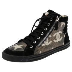 Chanel  Suede And Leather CC Double Zip Accent High Top Sneakers Size 
