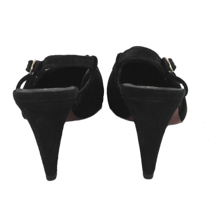 Women's or Men's Chanel Suede Black Sandals With Heels For Sale