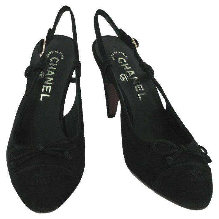 Chanel Suede Black Sandals With Heels For Sale