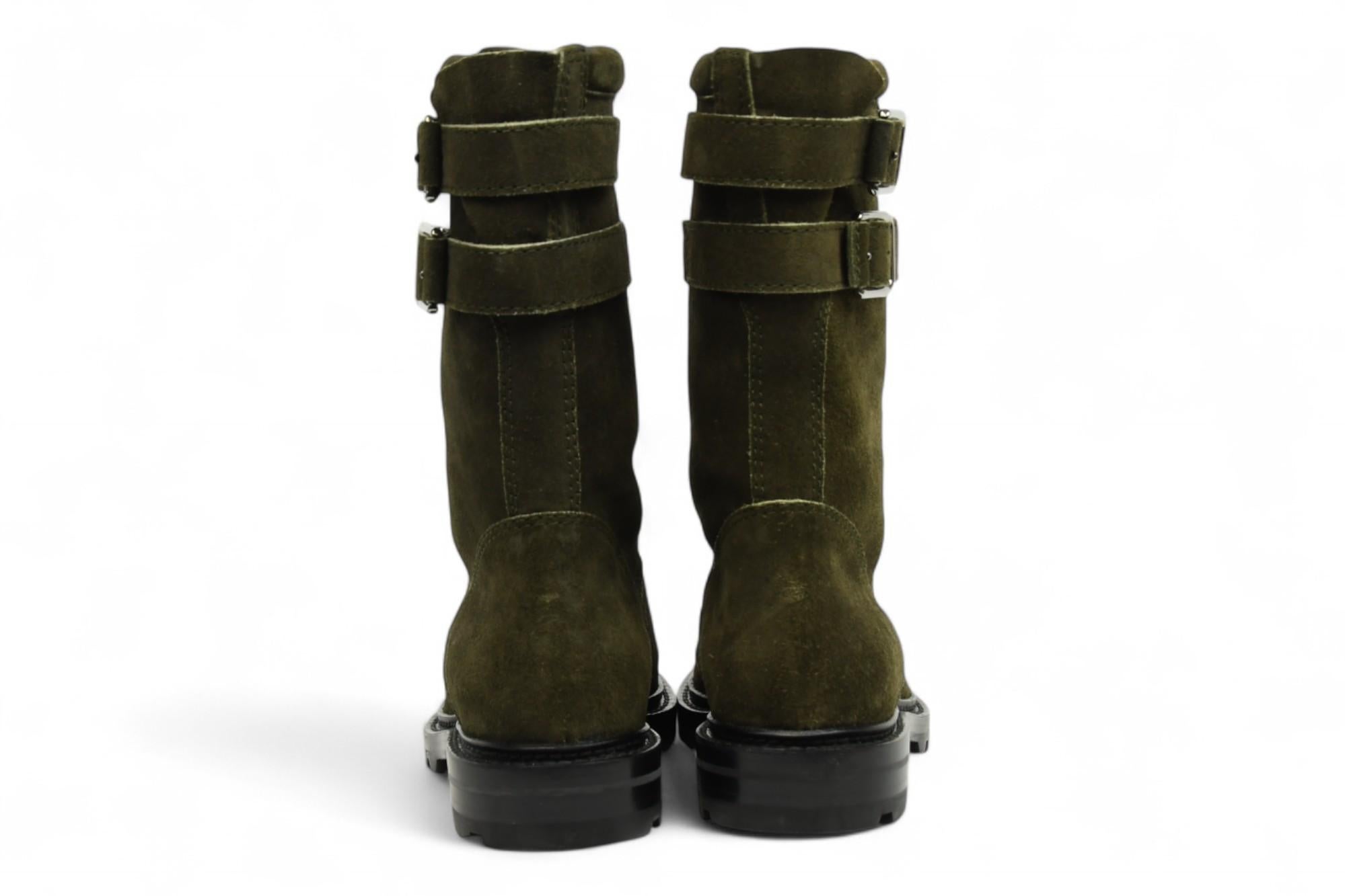 De las mujeres Botas de ante con hebilla a media caña Chanel Verde oliva Inspiradas en la moto   US 6 en venta