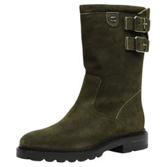Botas de ante con hebilla a media caña Chanel Verde oliva Inspiradas en la moto   US 6