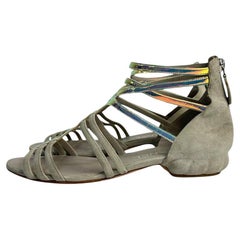 Chanel Sandalias planas de ante multicolor con tiras brillantes Sz.37