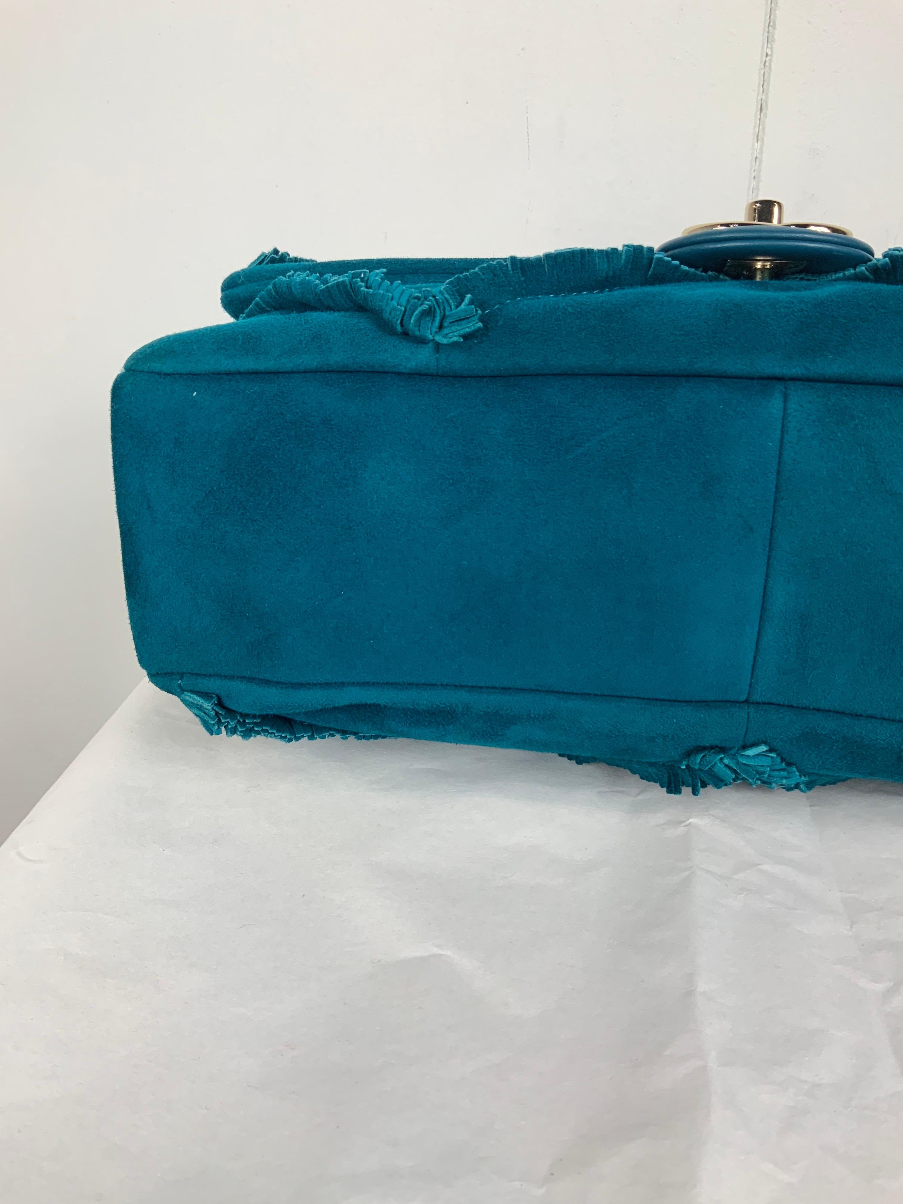 Chanel suede goat skin and gold tone metal dark blue flap bag 2