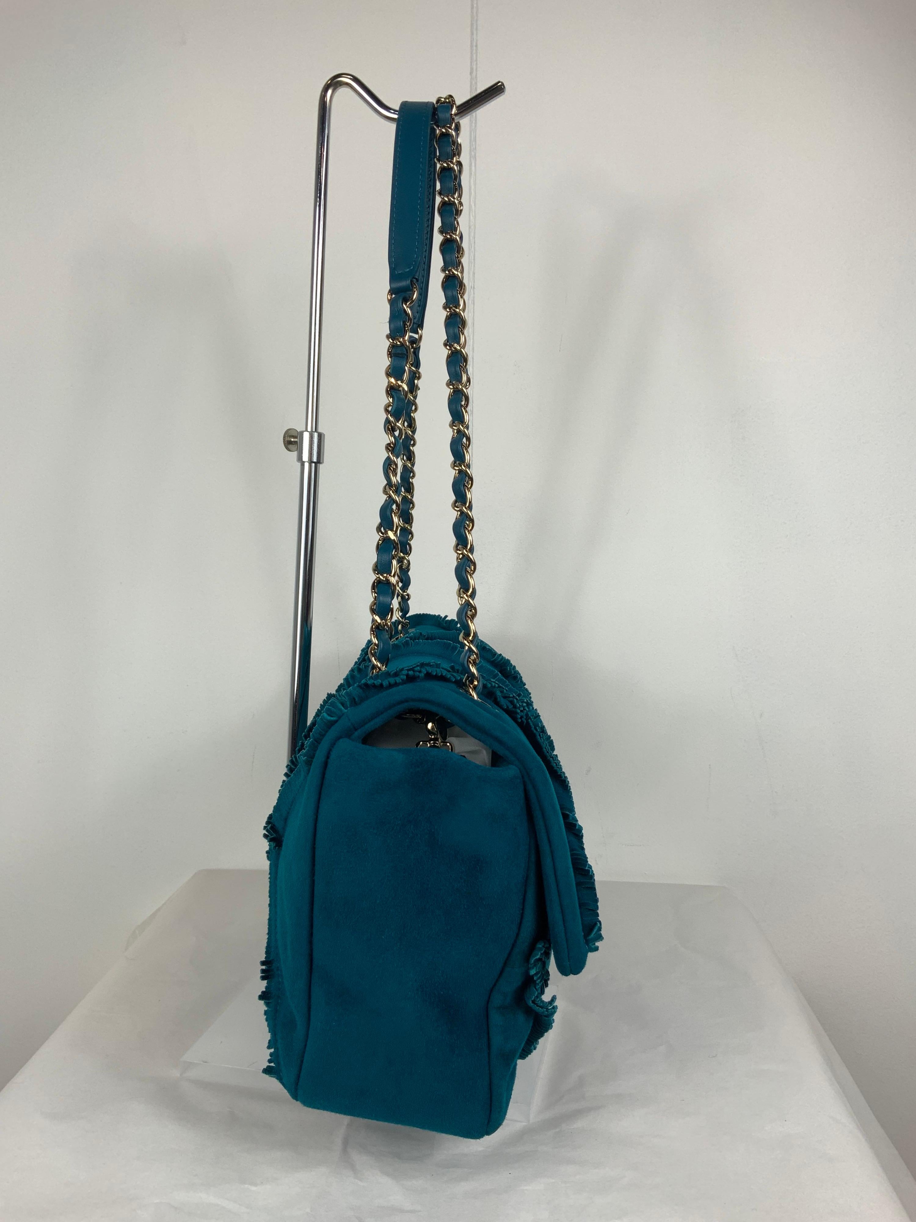 chanel blue suede bag