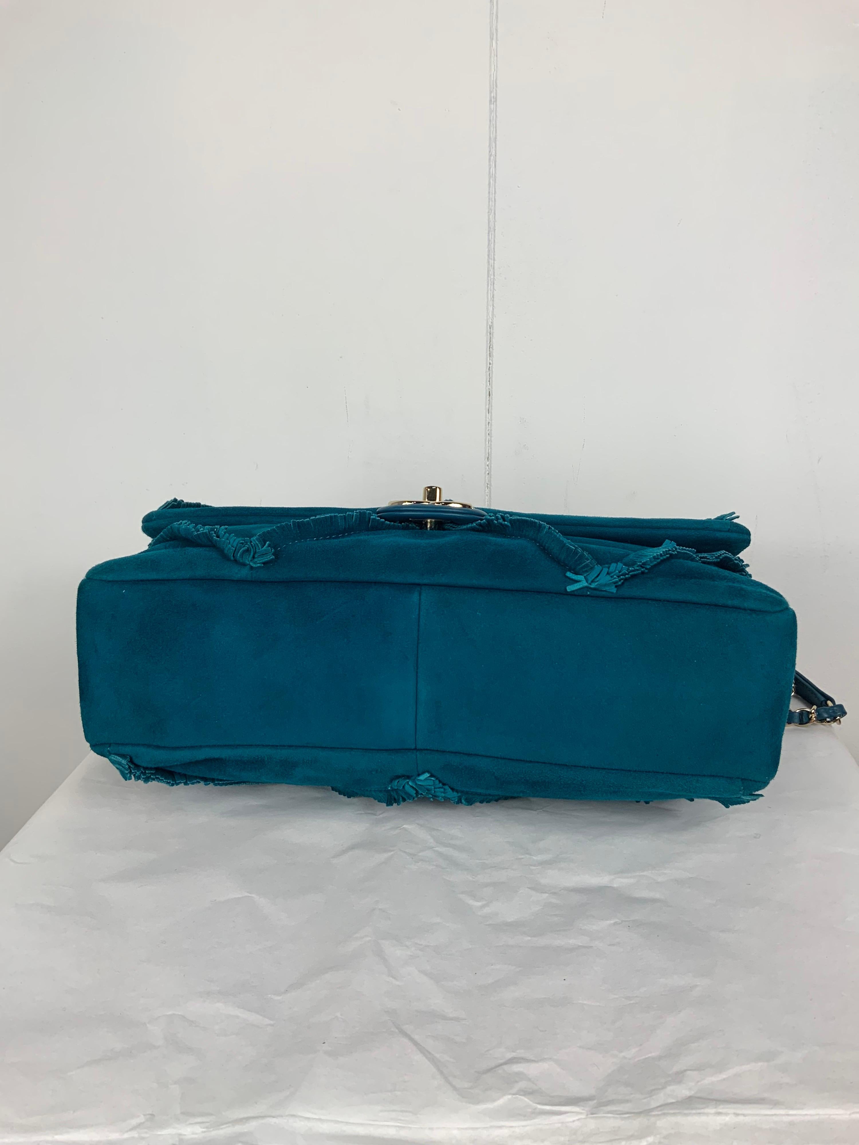 Chanel suede goat skin and gold tone metal dark blue flap bag 1