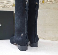 Chanel Suede Kidskin High Boots with 30mm Mirror Heel