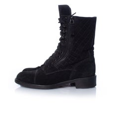 Chanel, Suede lace up quilted ankle boots
