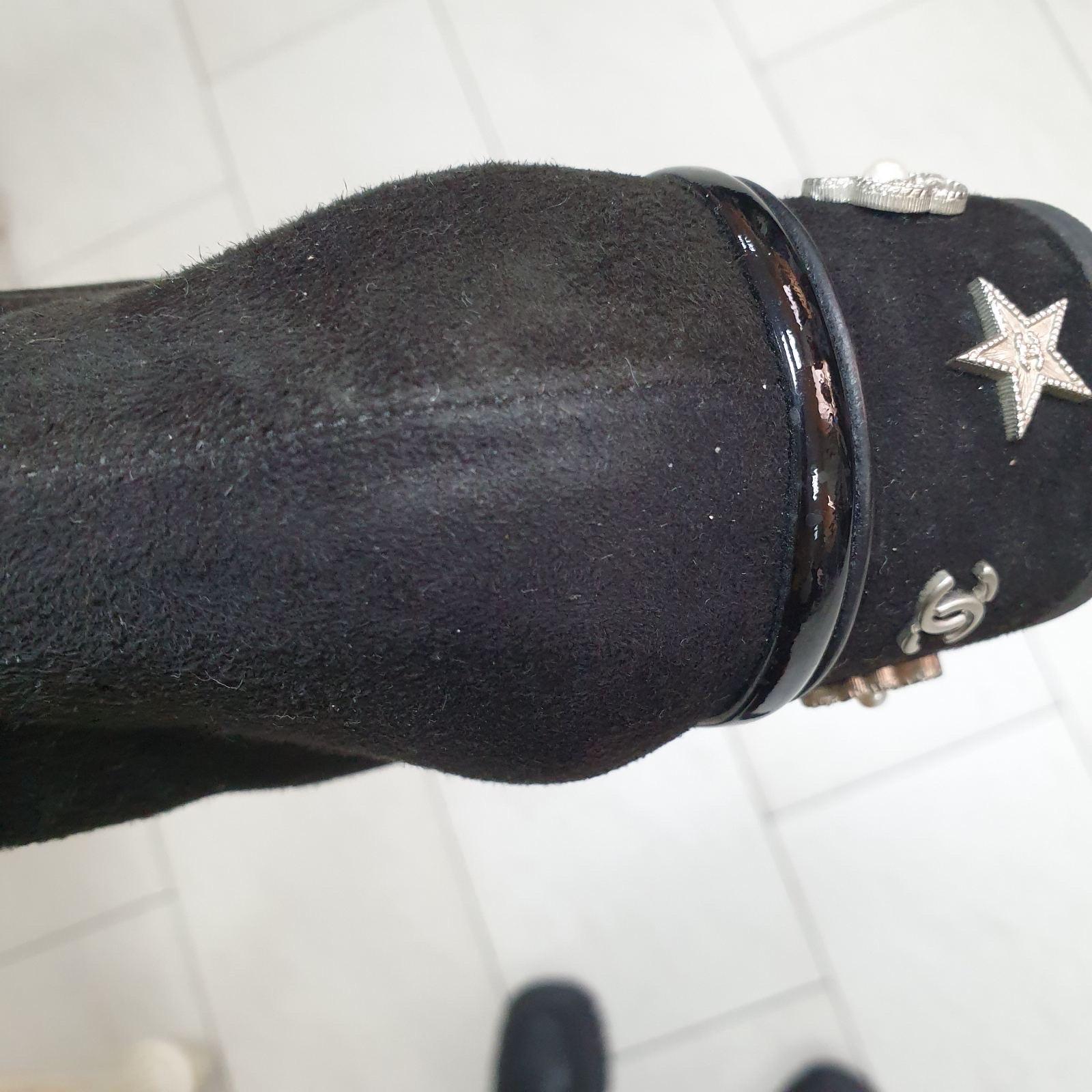 Chanel  Suede Patent Calfskin Charm Cap Toe Short Boots 6