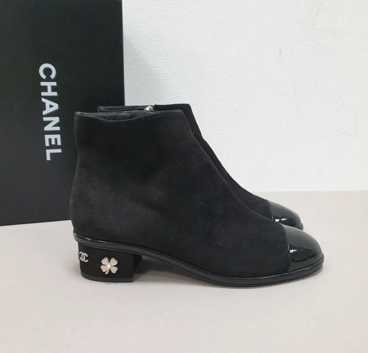 Women's Chanel  Suede Patent Calfskin Charm Cap Toe Short Boots  For Sale