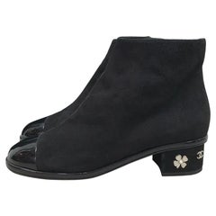 Chanel Suede Patent Calfskin Charm Cap Toe Short Boots