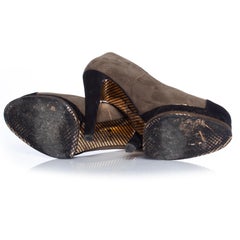 Chanel, Suede platform heels in kaki with black toes