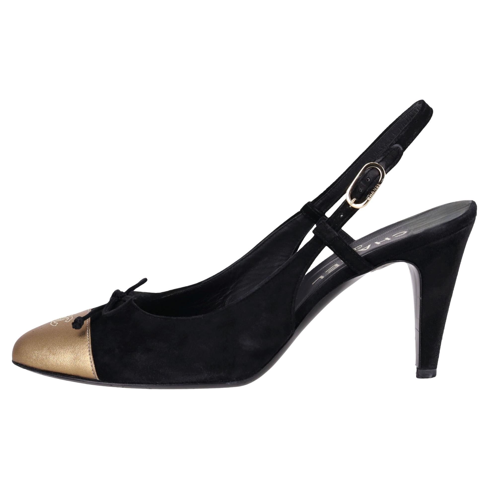 Chanel Suede Pumps With A Metallic 
CC
 Logo Cap-Toe