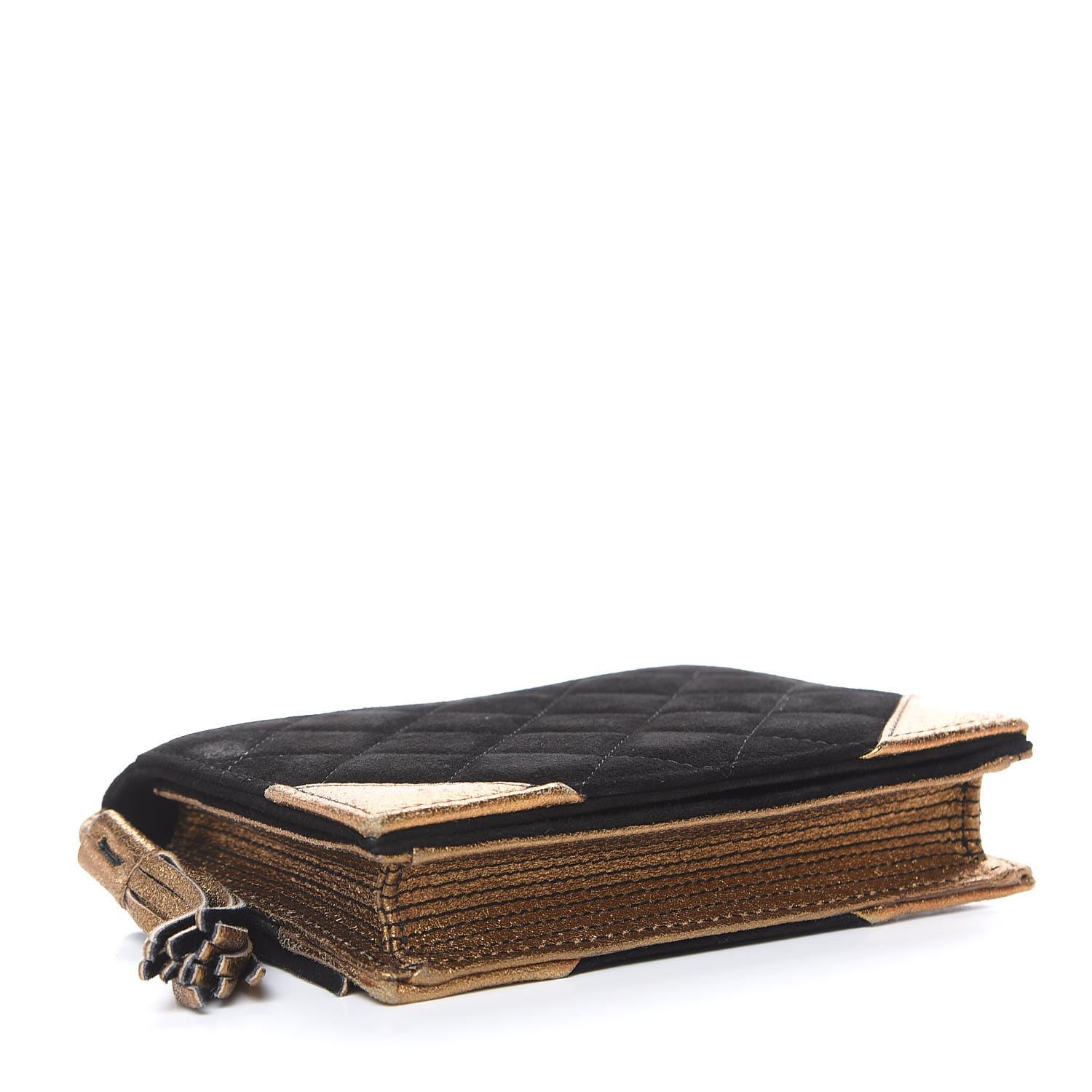 CHANEL Suede Quilted Bible Book CC Clutch Black RARER  For Sale 1