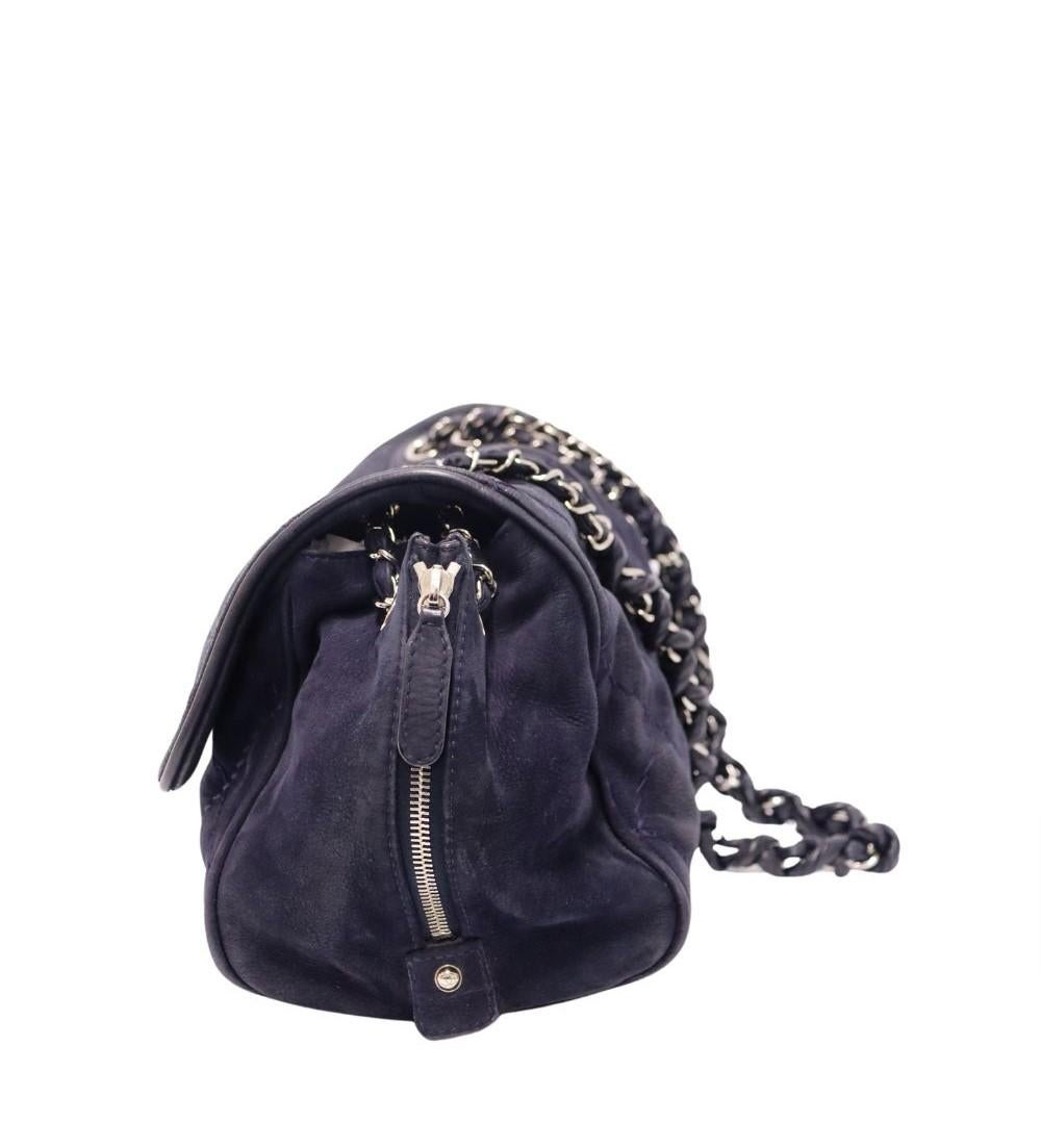 Black Chanel Suede Quilted Nubuck CC Flap Shoulder Bag For Sale