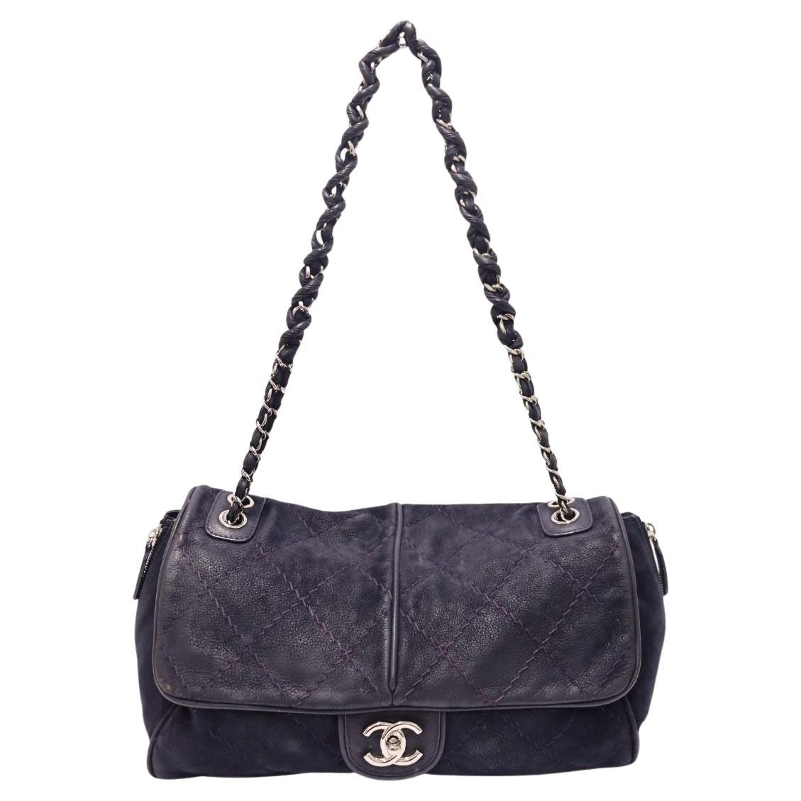 Chanel Suede Quilted Nubuck CC Flap Shoulder Bag