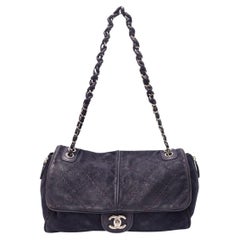 Chanel Suede Quilted Nubuck CC Flap Shoulder Bag