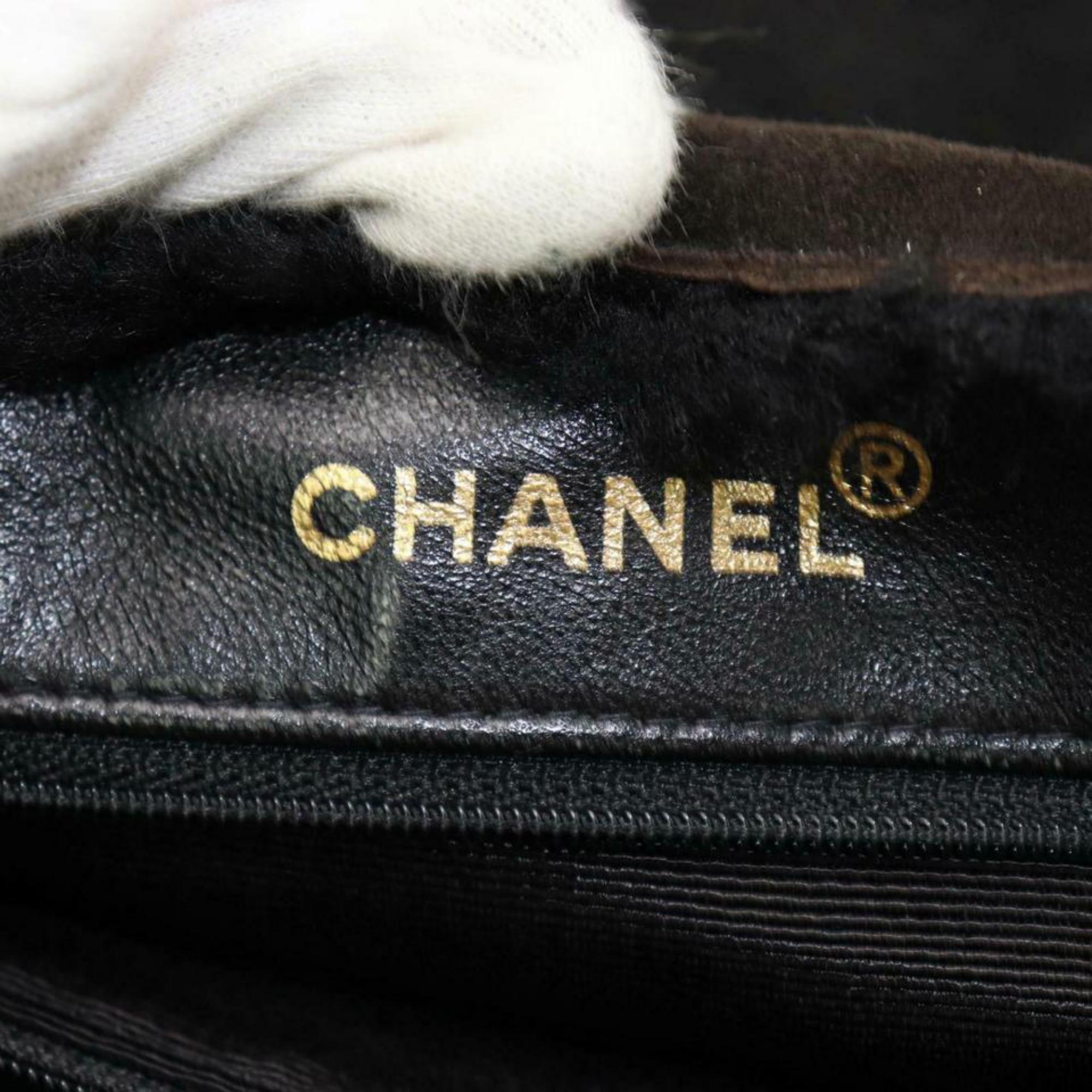 Chanel Suede Shearling 870643 Black Sheepskin Leather Tote For Sale 6