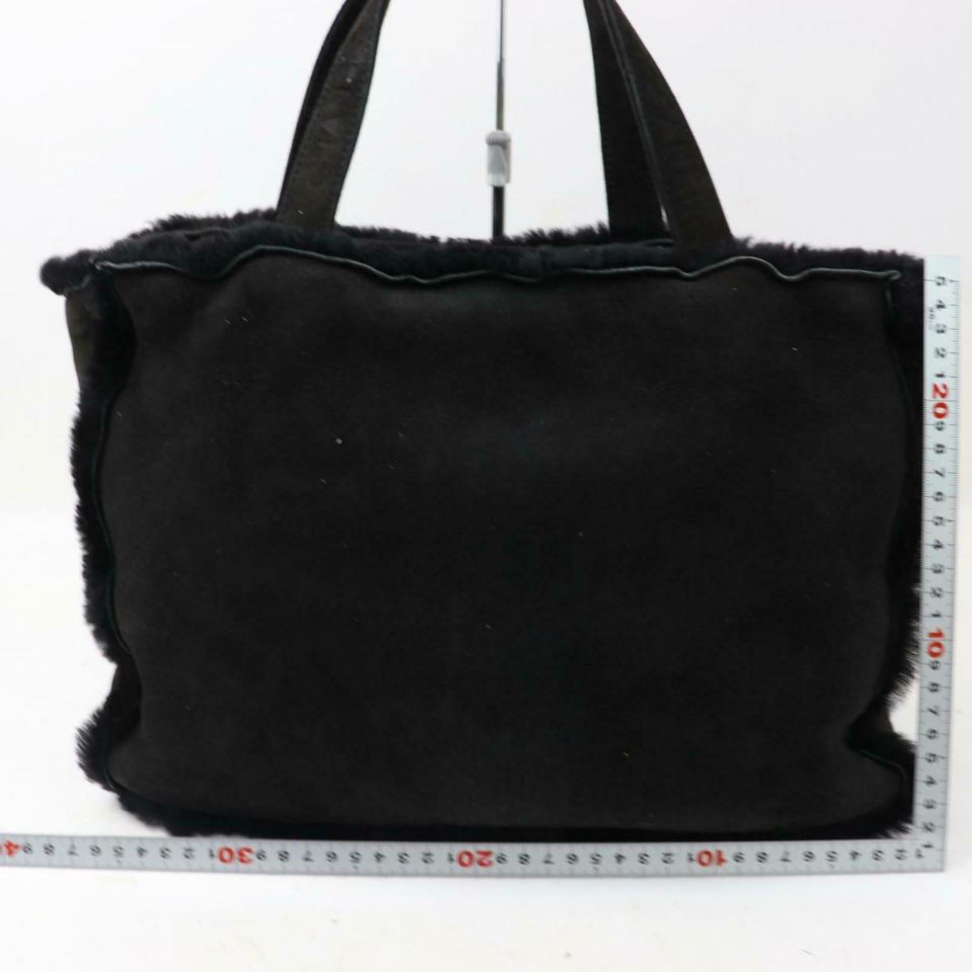 Chanel Suede Shearling 870643 Black Sheepskin Leather Tote For Sale 1