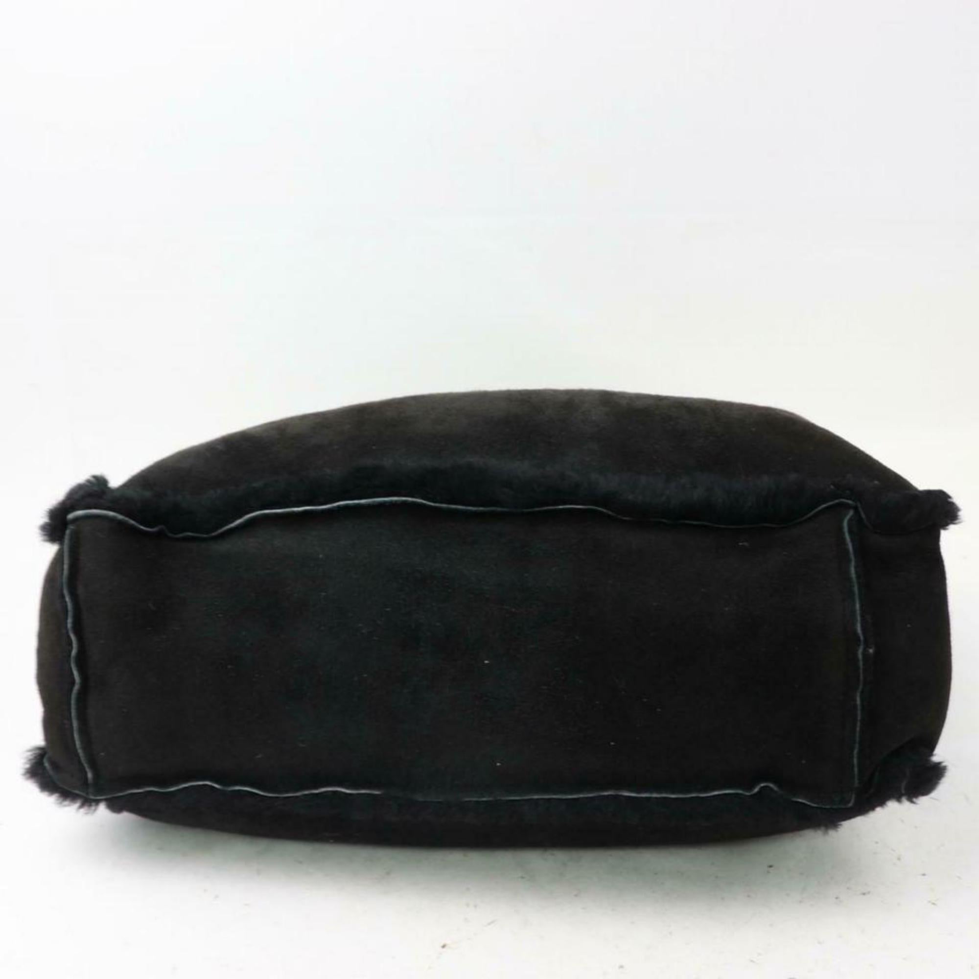 Chanel Suede Shearling 870643 Black Sheepskin Leather Tote For Sale 2