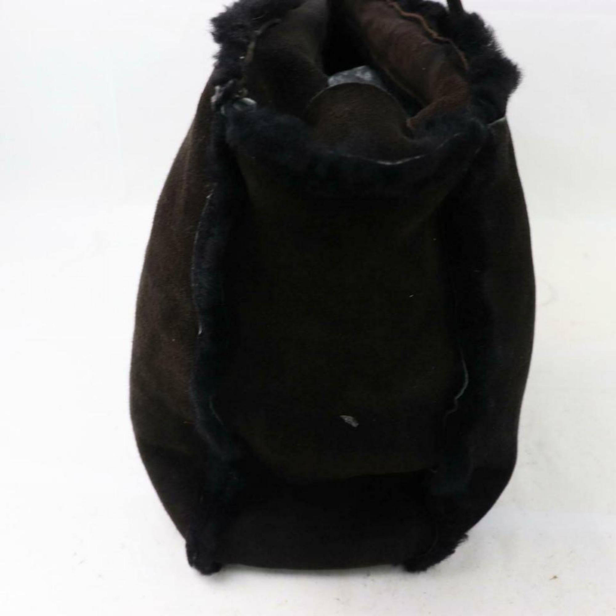 Chanel Suede Shearling 870643 Black Sheepskin Leather Tote For Sale 3