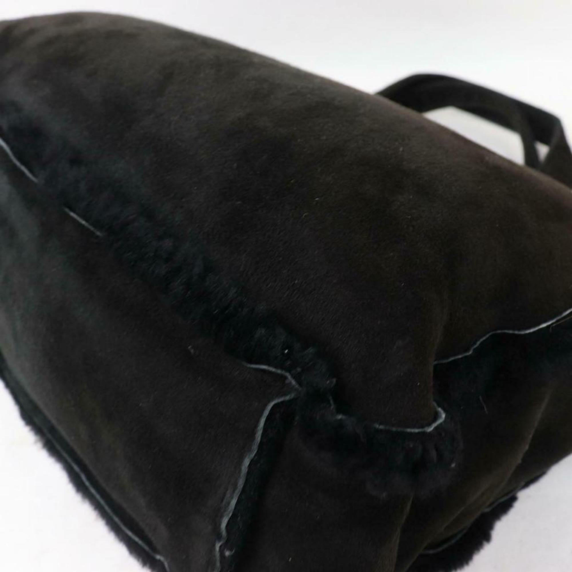 Chanel Suede Shearling 870643 Black Sheepskin Leather Tote For Sale 4