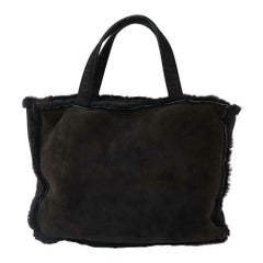 Chanel Suede Shearling 870643 Black Sheepskin Leather Tote