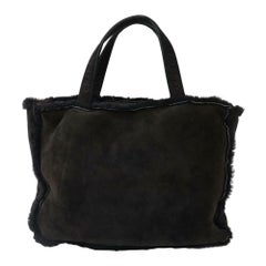 Vintage Chanel Suede Shearling 870643 Black Sheepskin Leather Tote