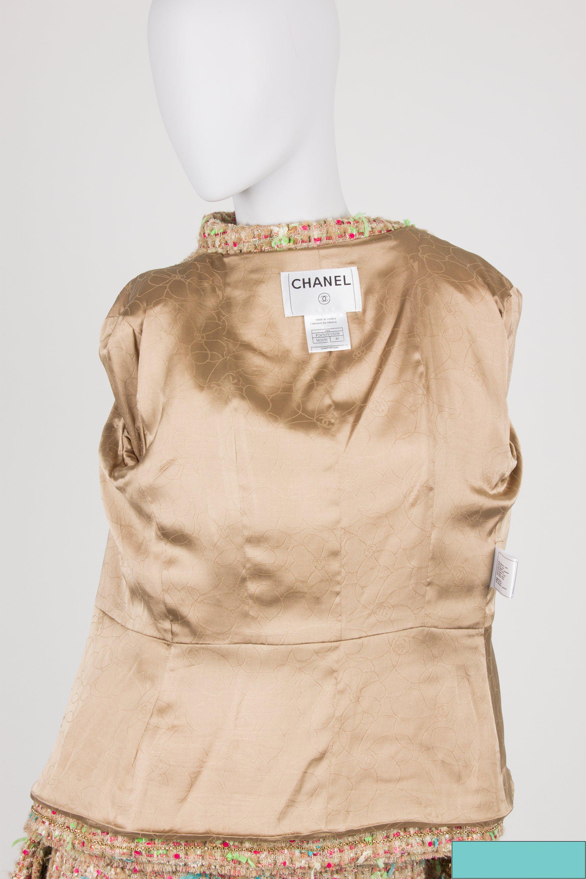 Chanel Suit 2-pcs Jacket & Skirt - beige/blue/pink/green For Sale 1